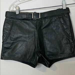 Dark green Faux Leather Women’s Shorts with silver Belt